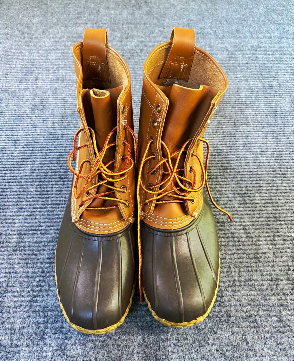 L.L.Bean Men's Size 13 Duck Boots Brown Leather Upper Black Rubber Sole Lace-Up